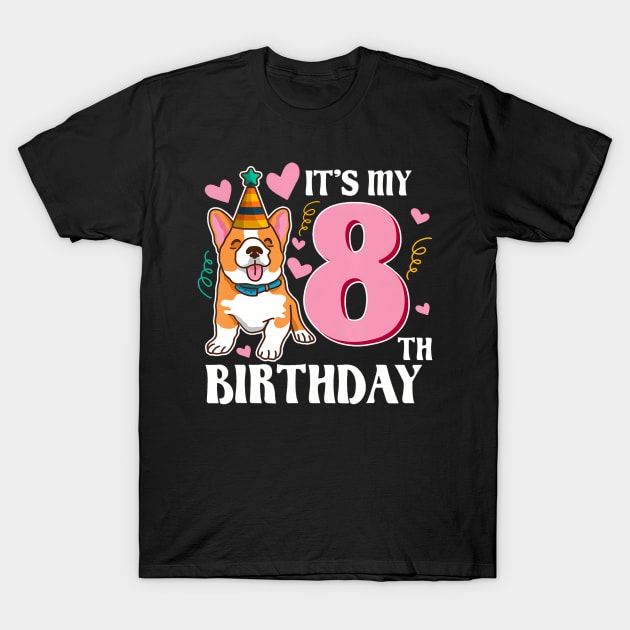 Its My 8th Birthday Dog Theme Bday Party Celebration T-Shirt by vulanstore